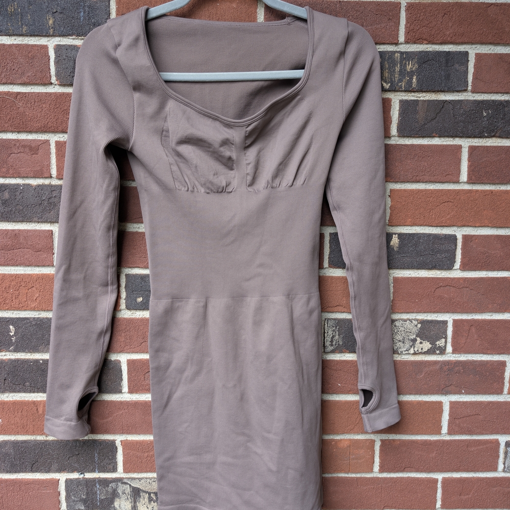 Viral OQQ Long Sleeve Dress in Taupe